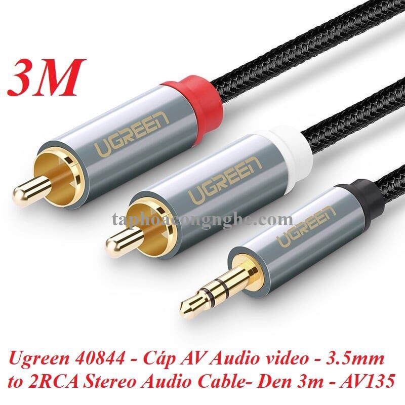 Ugreen 40844 3M màu Đen Cáp âm thanh 2 đầu Bông sen sang 3.5mm Dương đầu bọc nhôm mạ vàng AV135 30040844